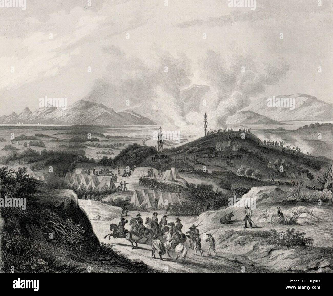 Die Bataille de Peyrestortes von Charles-Caius Renoux zeigt die Schlacht am 17. September 1793 während der Französischen Unabhängigkeitskriege. Das Kunstwerk fängt das Chaos und die Gewalt dieses wichtigen militärischen Engagements ein. Stockfoto
