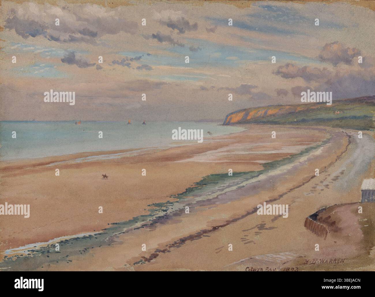 Harold Broadfield Warrens Aquarell- und Gouache-Gemälde mit dem Titel „The Beach, Colwyn Bay“, erstellt am 31. Dezember 1893, misst 10 1/2 x 14 1/2 cm. (26,7 x 36,8 cm). Es befindet sich in der Morton and Marie Bradley Memorial Collection, Eskenazi Museum of Art Stockfoto