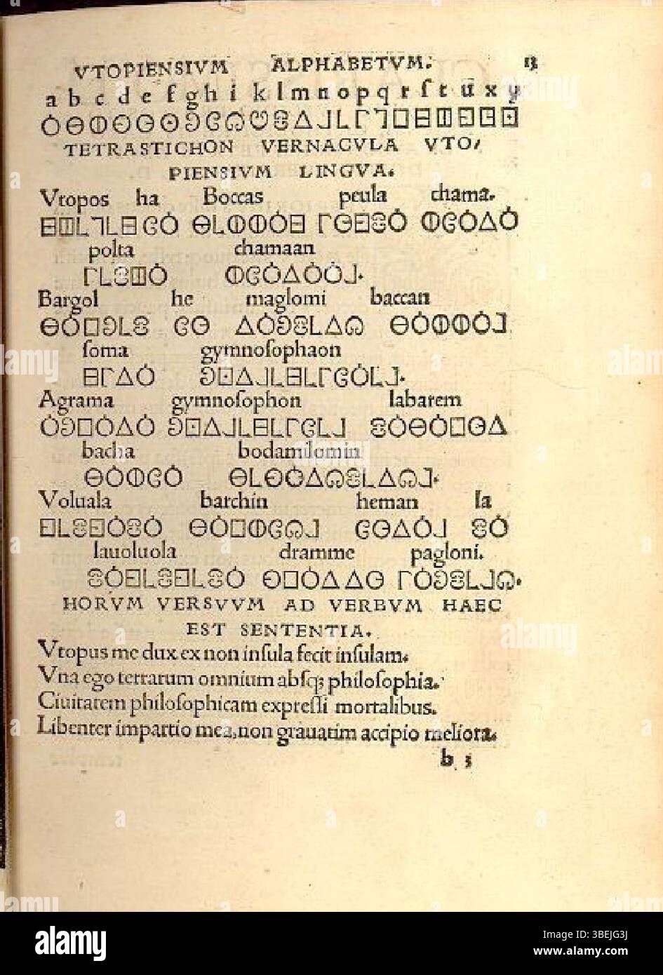 Die 1518 erschienene Ausgabe von Thomas More's Utopia ist ein bedeutendes Beispiel für die Renaissance-Literatur. Sie ist an der Universität Bielefeld untergebracht und verfügt über Frühdrucktechnik. Stockfoto Die 1518 erschienene Ausgabe von Thomas More's Utopia ist ein bedeutendes Beispiel für die Renaissance-Literatur. Sie ist an der Universität Bielefeld untergebracht und verfügt über Frühdrucktechnik. Stockfoto