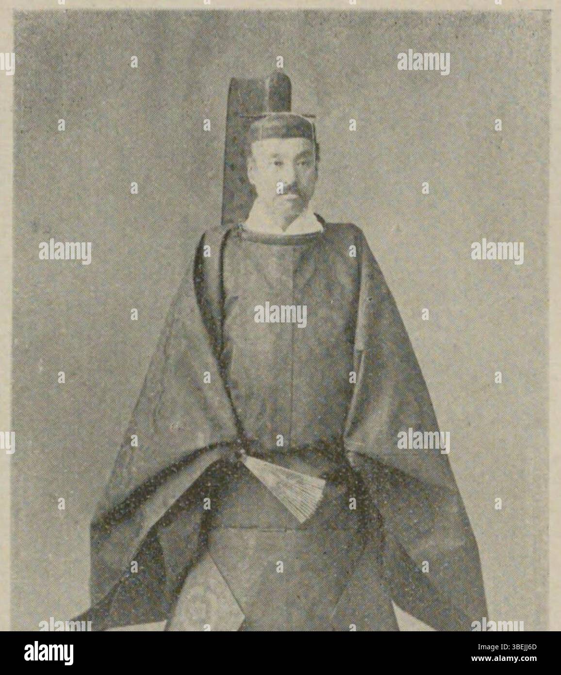 Generalgouverneur Kujo Michitaka, ein Mitglied des Akita-Clans, ist in dieser historischen Darstellung aus dem Jahr 1929 zu sehen. Das Bild zeigt seinen Einfluss auf die Regierung Japans während der Showa-Zeit. Stockfoto