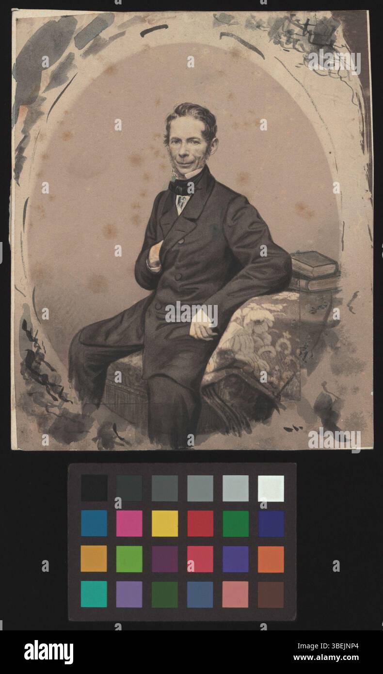 Porträt von Christoph Bischoff-Iselin, aufgenommen zwischen 1844 und 1864. Dieses Schwarzweiß-Foto, später handkoloriert, erfasst das Motiv in einem klassischen Stil des 19. Jahrhunderts und zeigt die fotografischen Techniken der Zeit. Stockfoto