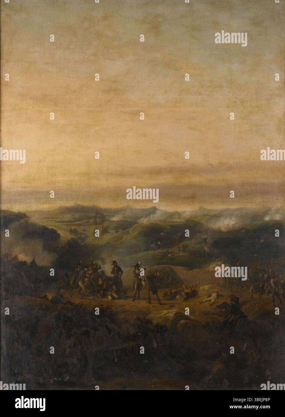 Dieses Gemälde von Francois Grenier de Saint-Martin zeigt die Schlacht von Montagne Noire, die am 17. November 1794 in der Nähe von Figueres in Spanien während der Französischen Unabhängigkeitskriege ausgetragen wurde. Das Kunstwerk fängt die Intensität der Schlacht und den Tod von General Dugommier ein. Stockfoto
