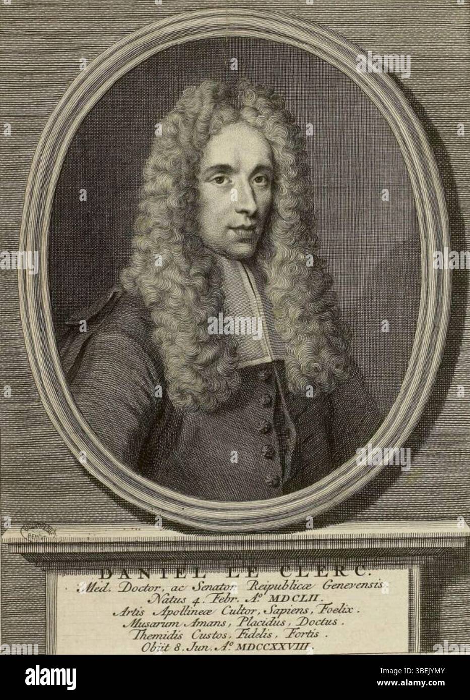 Porträt von Daniel Le Clerc, französischem Arzt und medizinischem Schriftsteller, unbekanntem Datum. Stockfoto