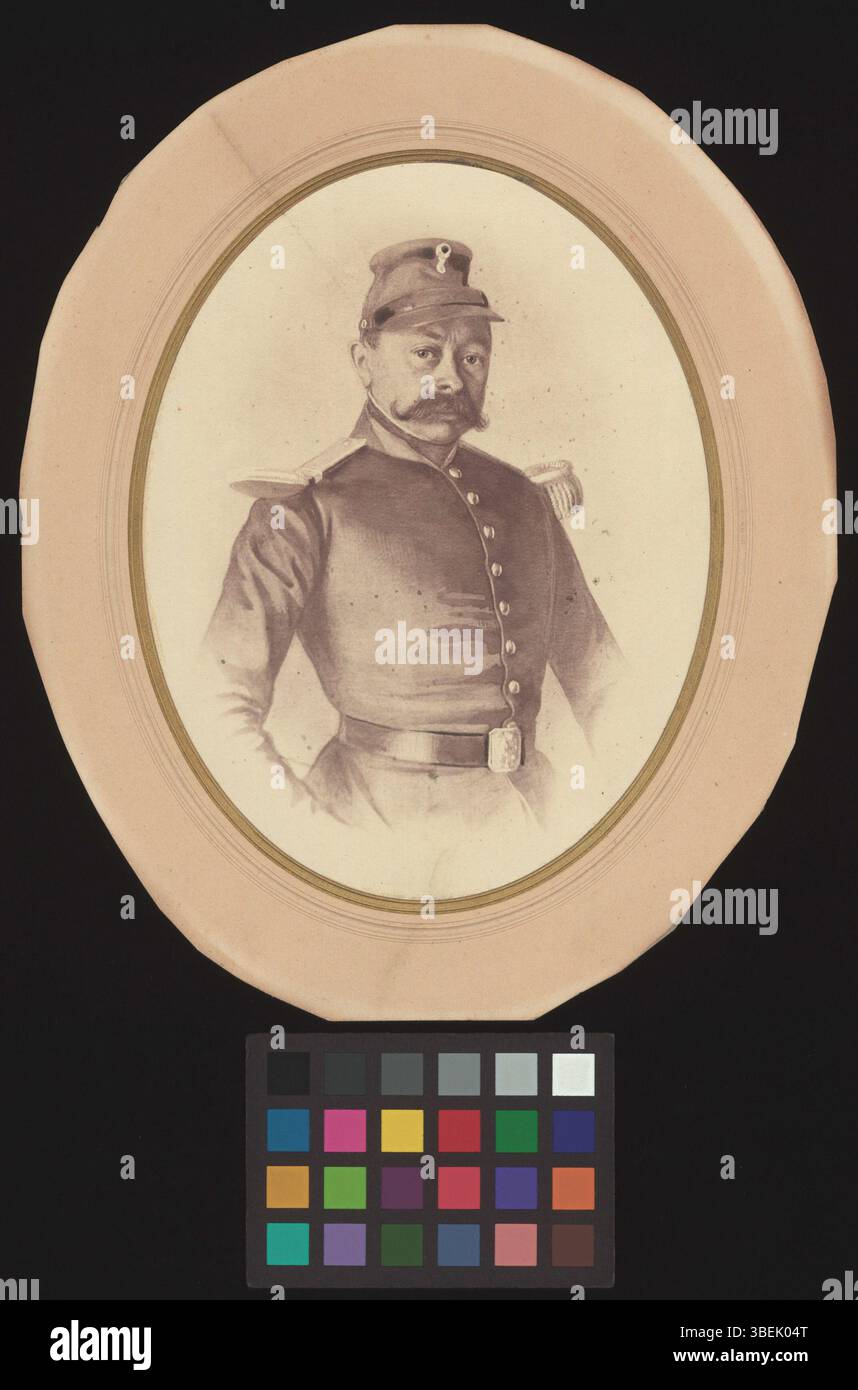 Eine schwarz-weiße Reproduktion eines Gemäldes von Lukas Hindenlang, das zwischen 1846 und 1866 von N. Strübin geschaffen wurde. Dieses historische Bild spiegelt den Porträtstil des 19. Jahrhunderts wider. Stockfoto