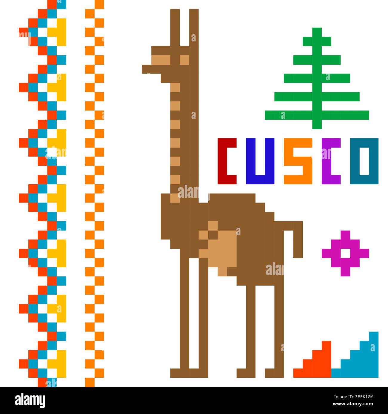 Peruanisches Design mit Lama und Cusco im Stickstil Stock Vektor