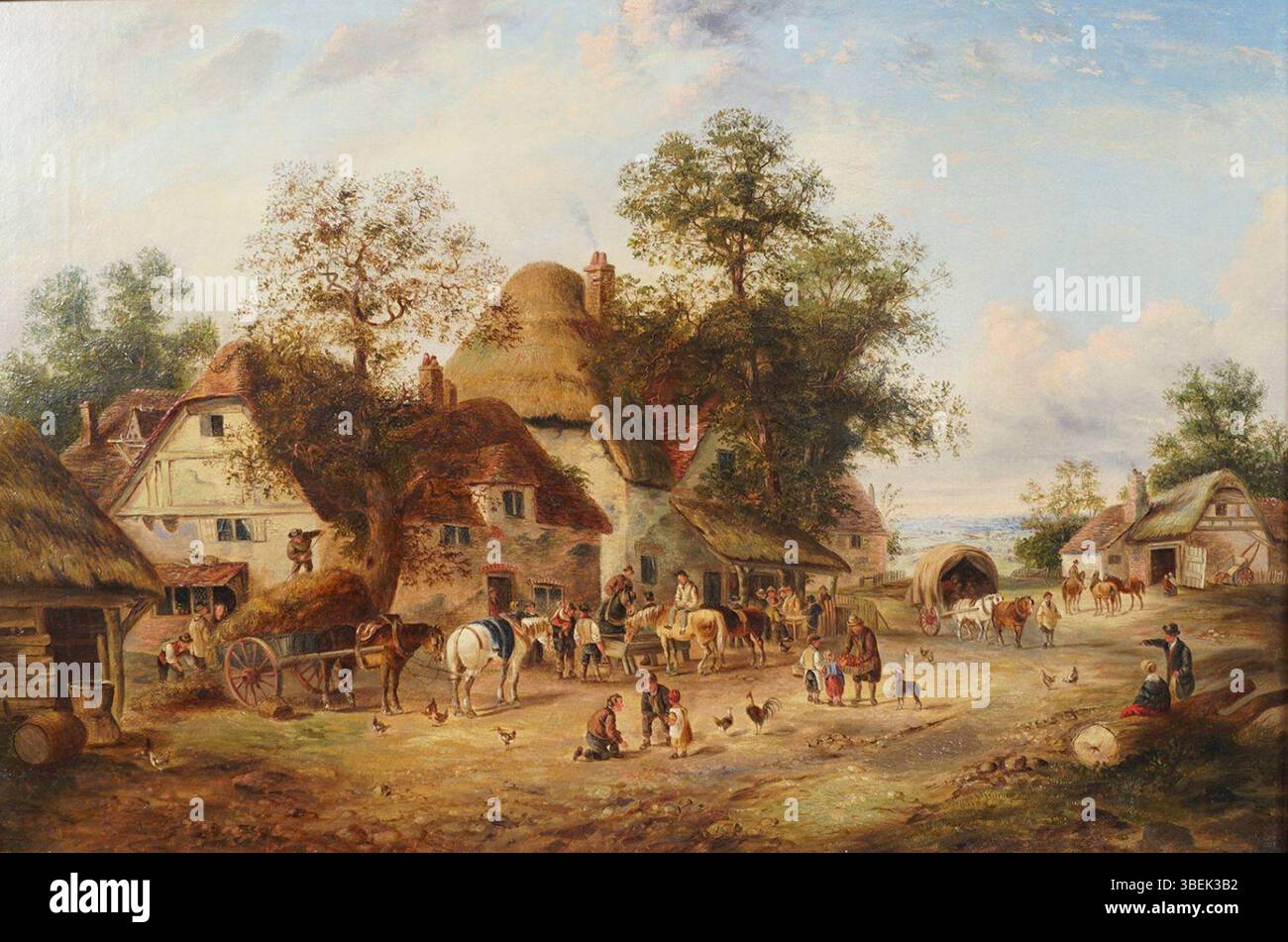 Ein Gemälde von Georgina Lara (Fl. 1862–1871), das eine lebendige und aktive Stadtszene darstellt und das tägliche Leben im 19. Jahrhundert veranschaulicht. Die geschäftige Atmosphäre fängt die Energie der Zeit ein. Stockfoto