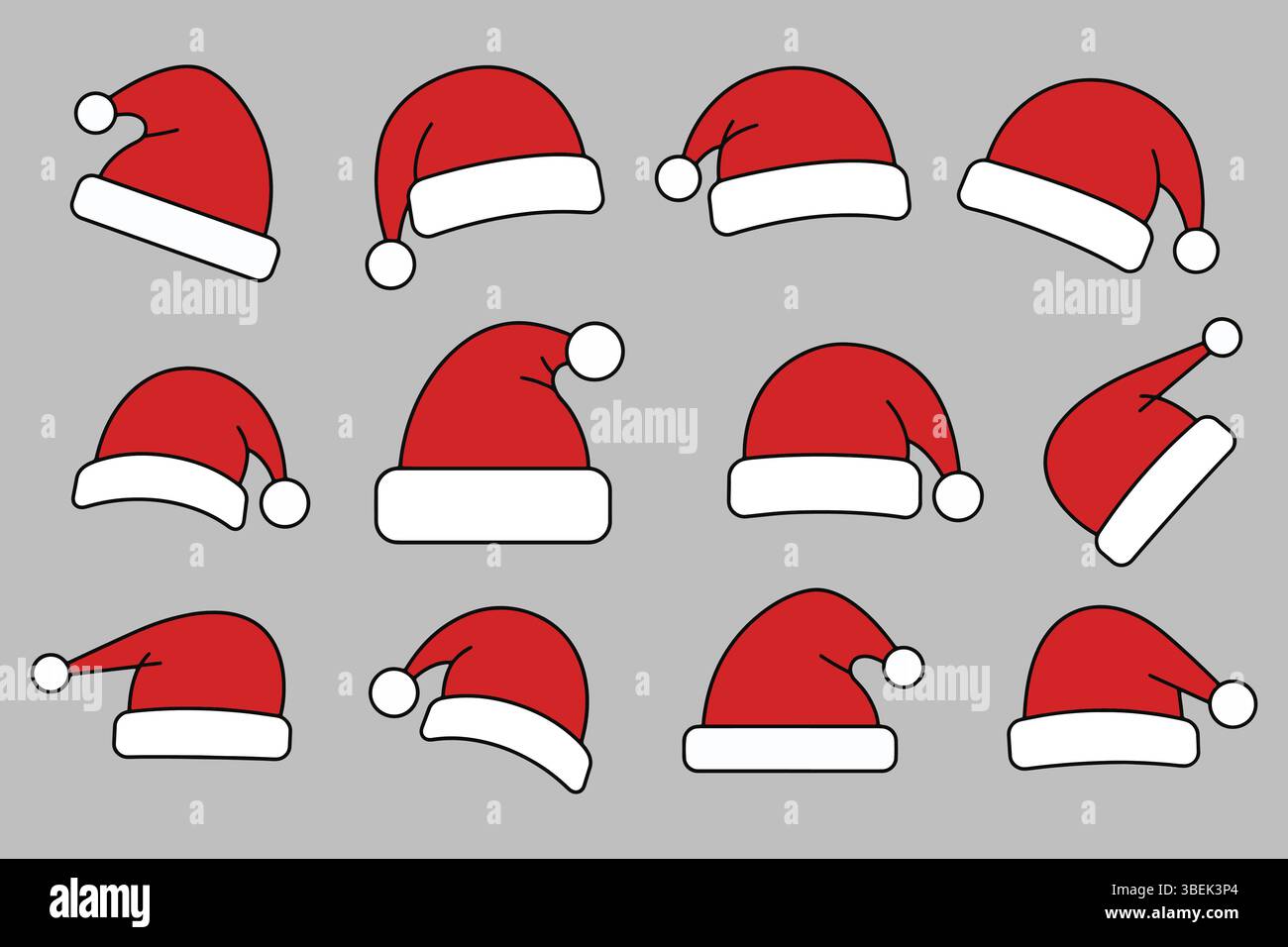 Red Santa Hats Collection festliche Santa Claus Hut Set Weihnachten und Neujahr Urlaub und Neujahr Design Vektor Stock Vektor