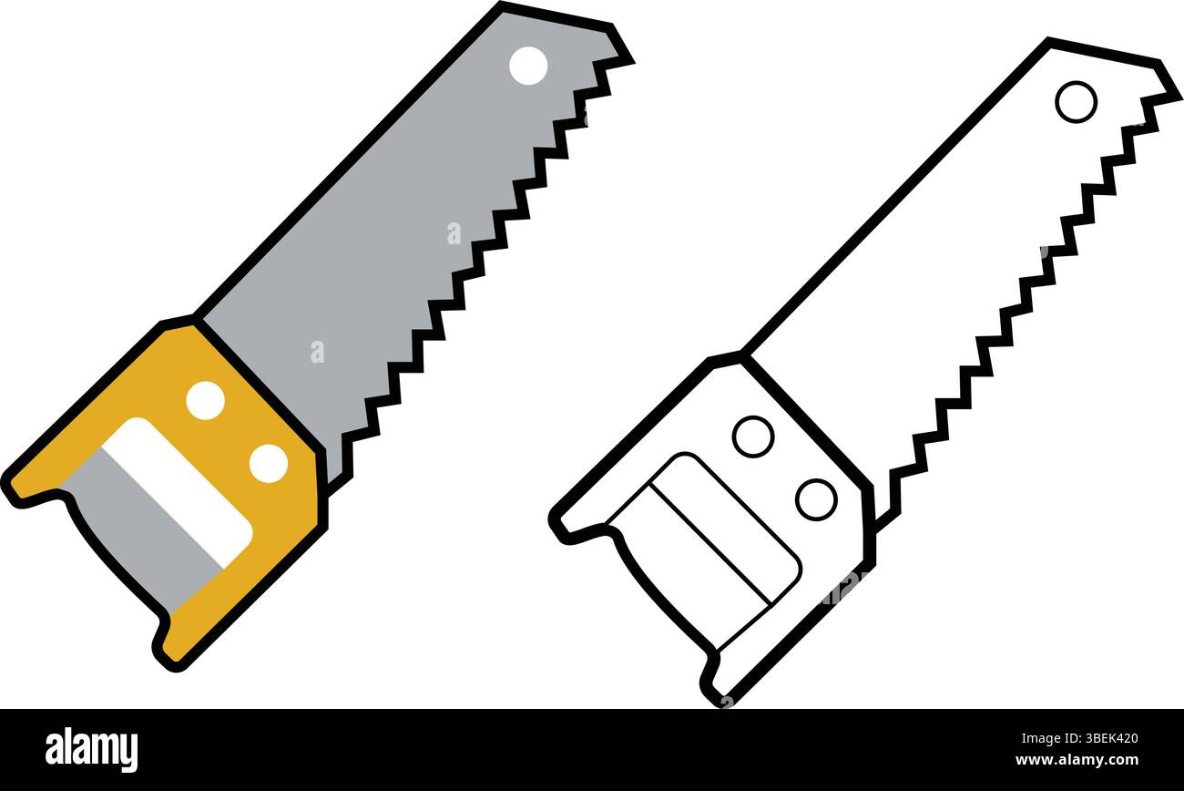 Farbe und Umriss Version einer Handsäge Illustration und Vektor Stock Vektor