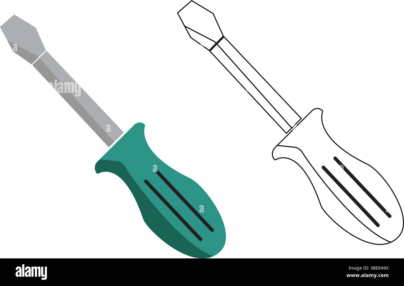 Schraubendreher Tool Design Concept Full Color vs. Line Art Darstellung eines Vektors Stock Vektor