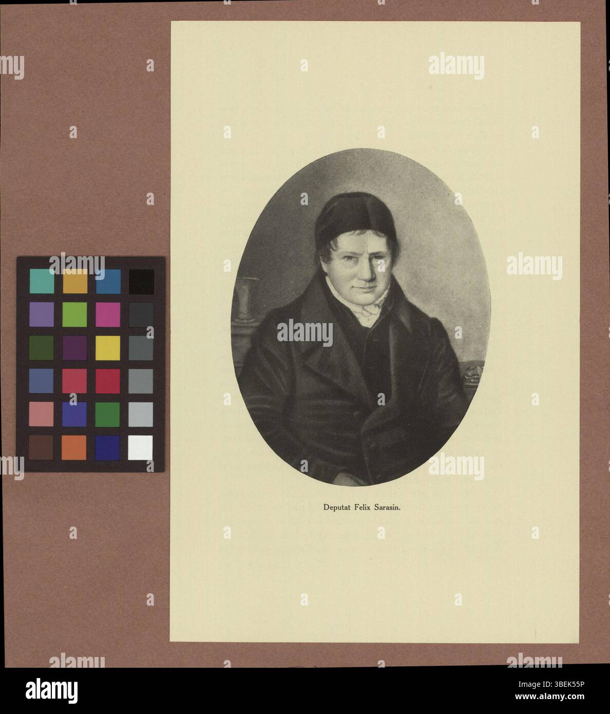 Diese schwarz-weiß-Reproduktion des zwischen 1800 und 1899 entstandenen Porträts von Felix Sarasin repräsentiert die prominente Figur des Schweizer Politikers und Abgeordnetenhauses. Die Reproduktion spiegelt künstlerische Techniken des 19. Jahrhunderts wider, die in Porträts verwendet wurden. Stockfoto