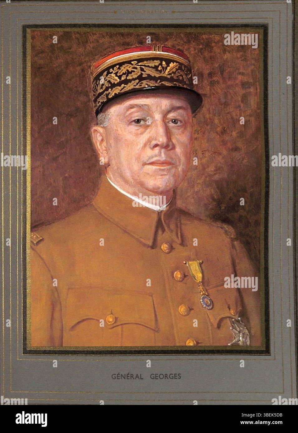 Dieses Porträtbild von General Alphonse Georges wurde 1939 von Marcel-André Baschet geschaffen. Das Gemälde ist Teil der französischen Publikation *L’Illustration*, die französische Militärführer zeigt. Stockfoto