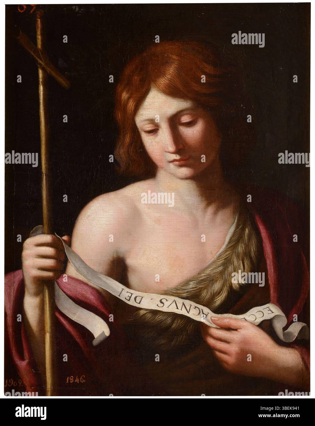 Nachbildung eines Gemäldes des des Heiligen Johannes des Täufers, das zwischen 1645 und 1670 einem anonymen Künstler nach Guercino zugeschrieben wurde und im Museo del Prado gehalten wurde. Stockfoto