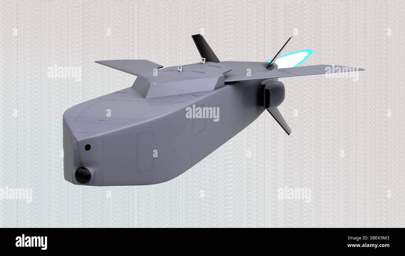 Fliegende deutsche Kreuzfahrtrakete, Bunkerbuster mit transparentem Hintergrund Stockfoto