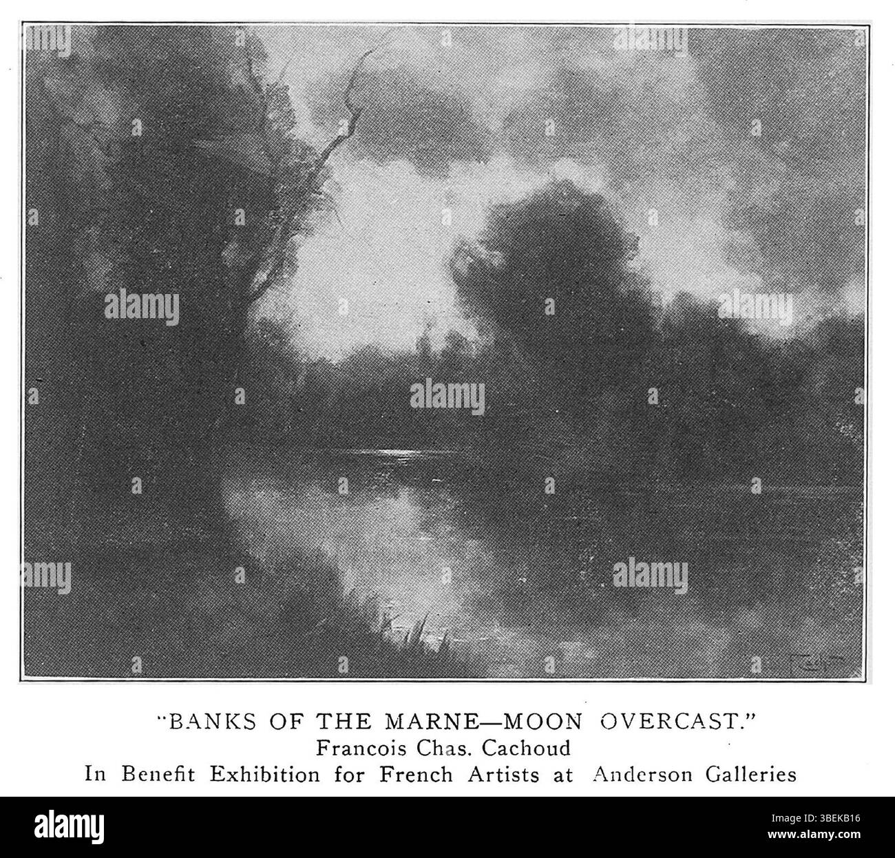 Cachouds Gemälde Banks of the Marne Moon Overcast war 1917 Teil einer Ausstellung in den Anderson Galleries in New York. Das Gemälde wurde während des Ersten Weltkriegs für französische Künstler ausgestellt Stockfoto