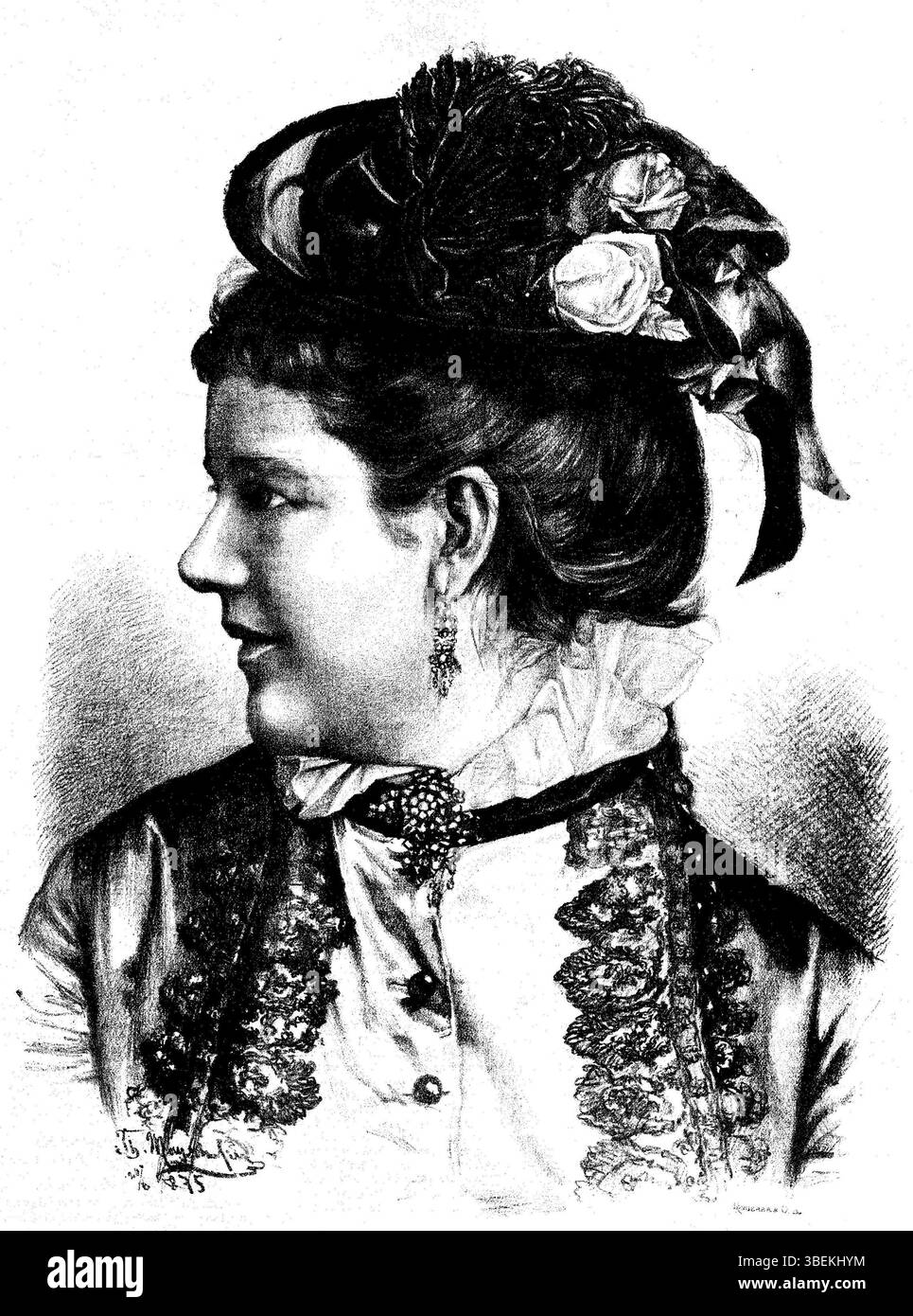 Dieses Bild zeigt Antonie Janisch, begleitet von einer Unterschrift von Angerer vom 24. Oktober 1875. Das Stück reflektiert einen persönlichen oder historischen Moment aus dem späten 19. Jahrhundert. Stockfoto