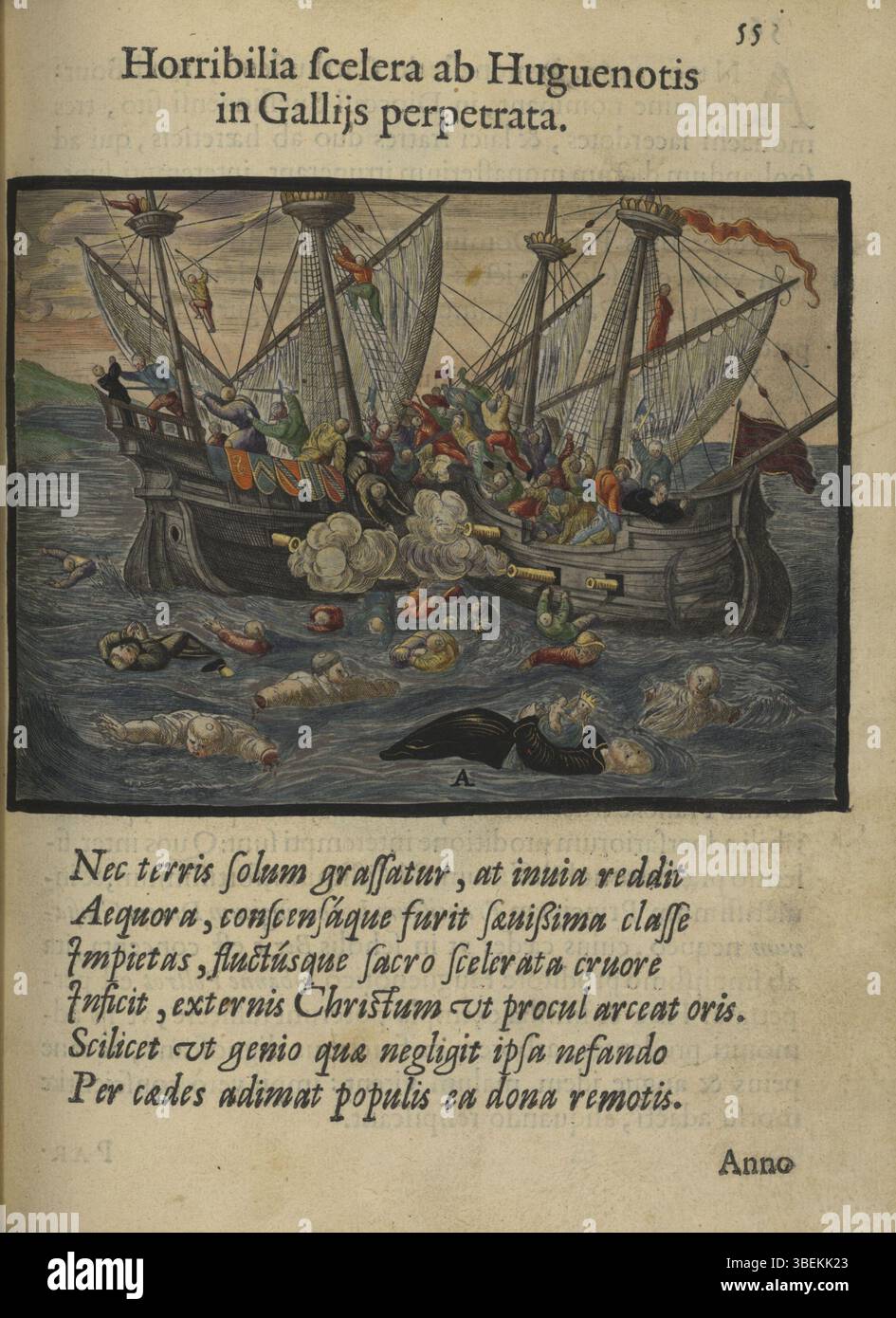 Dieser Farbstich aus Richard Verstegans 1587 „Theatrum crudelitatum haereticorum nostri temporis“ wird Richard Rowlands zugeschrieben und erfasst den Kontext religiöser Verfolgung und Konflikte aus dem 16. Jahrhundert. Stockfoto