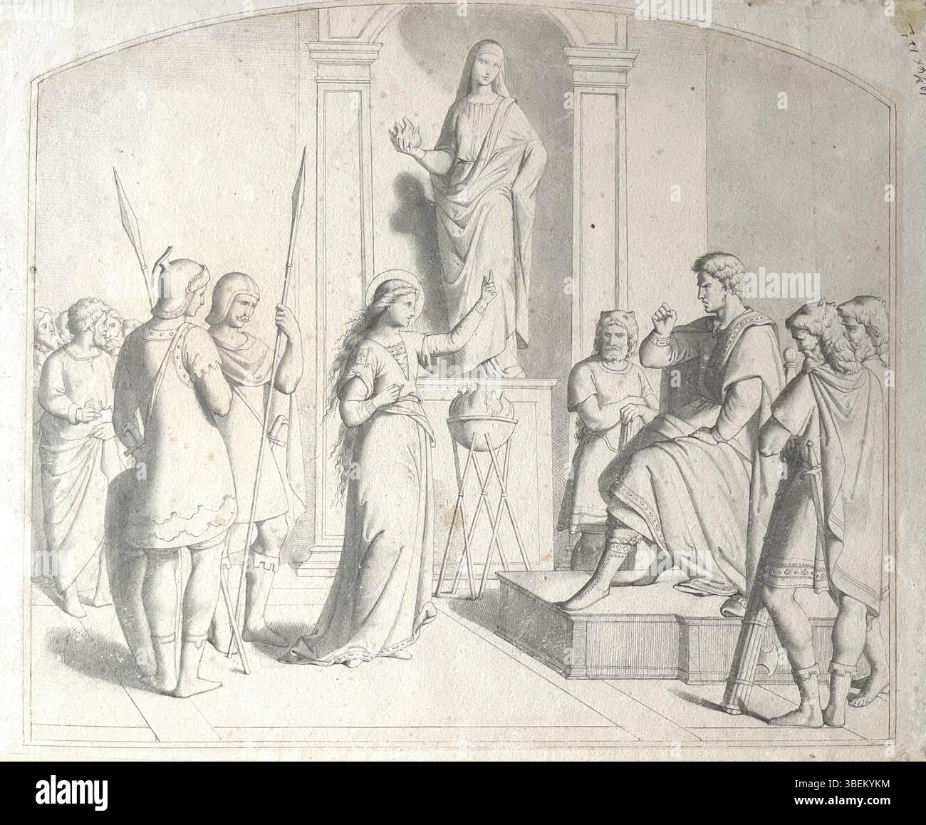 Eine Zeichnung von Johann Friedrich Overbeck aus dem Jahr 1850, die das Martyrium des heiligen Agnes darstellt, eines frühchristlichen heiligen, der sich der römischen Herrschaft widersetzte. Stockfoto