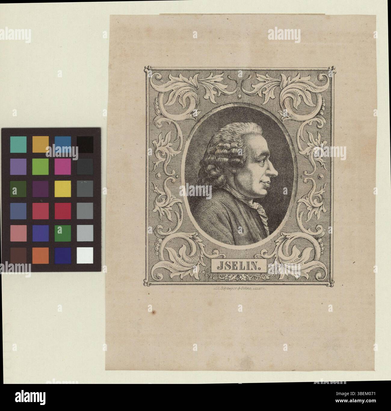 Diese zwischen 1800 und 1899 entstandene Lithografie von Iselin zeigt die historische Figur im traditionellen Stil des 18. Oder 19. Jahrhunderts. Die Lithografie stellt ein bedeutendes historisches Bild des Themas dar. Stockfoto