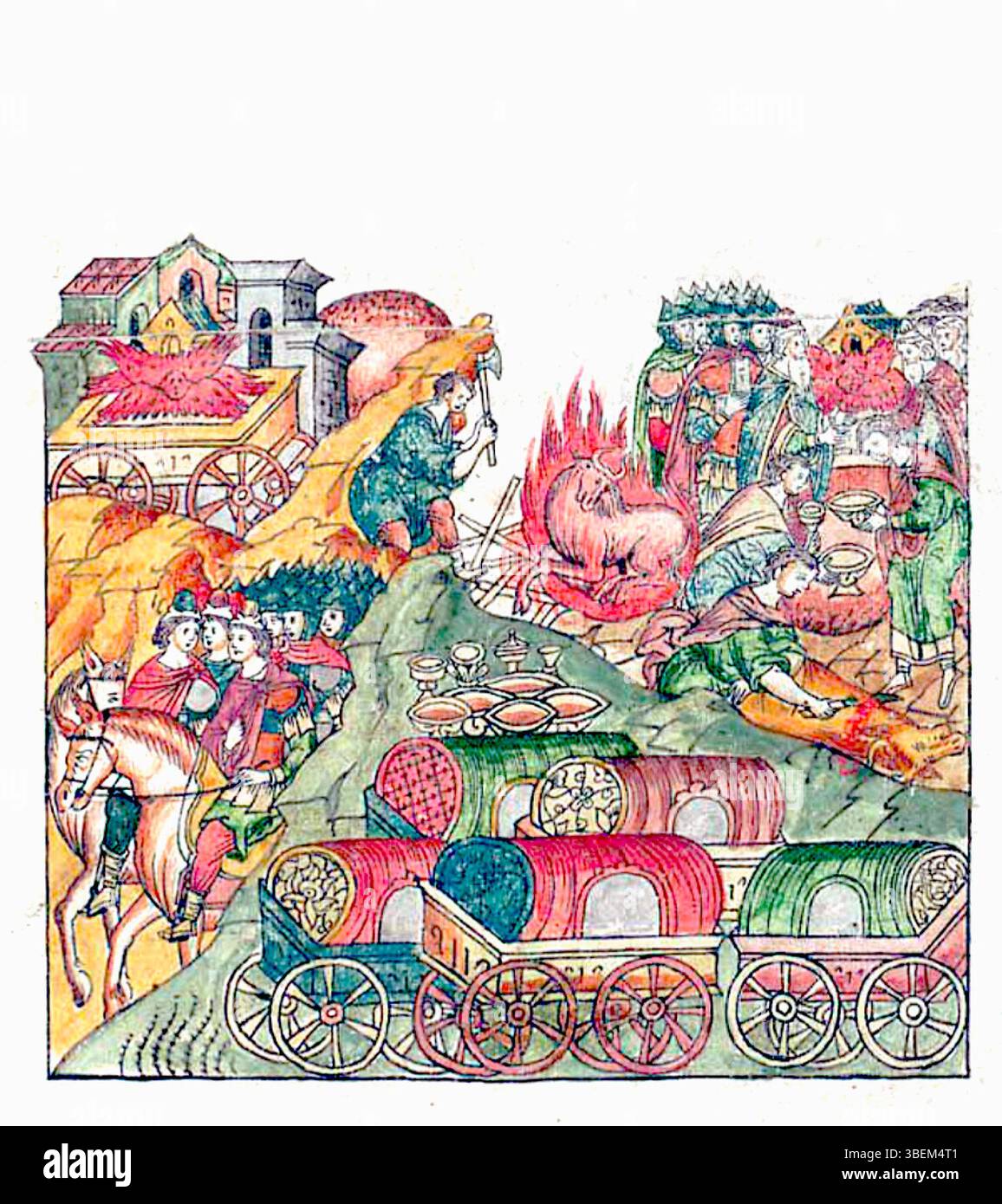 Diese Illustration aus der „Gesichtschronik“ zeigt die Rückkehr der Arche, ein Schlüsselereignis in der biblischen Geschichte. Die in den 1560er Jahren von anonymen russischen Künstlern geschaffene Handschrift bietet eine lebendige Darstellung wichtiger religiöser und historischer Ereignisse unter der Herrschaft von Iwan dem Schrecklichen. Stockfoto