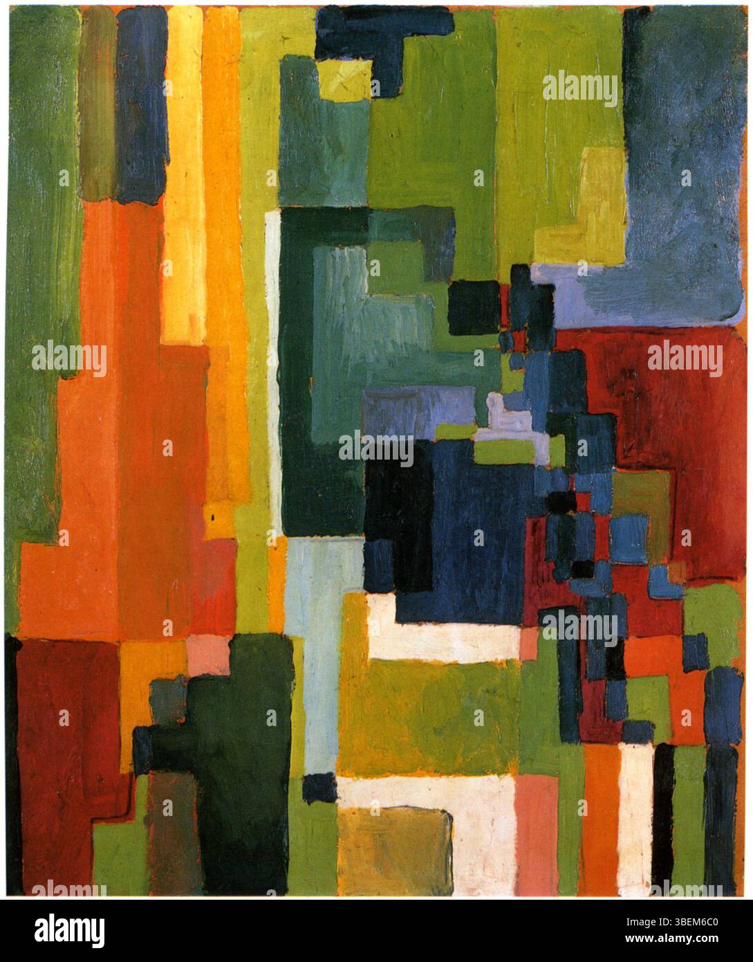 Farbige Formen II von August Macke ist ein abstraktes Werk mit geometrischen Formen und lebhaften Farben. Macke erforscht die emotionale Wirkung von Farbe und Form, die typisch für seinen expressionistischen Ansatz in der modernen Kunst ist. Stockfoto