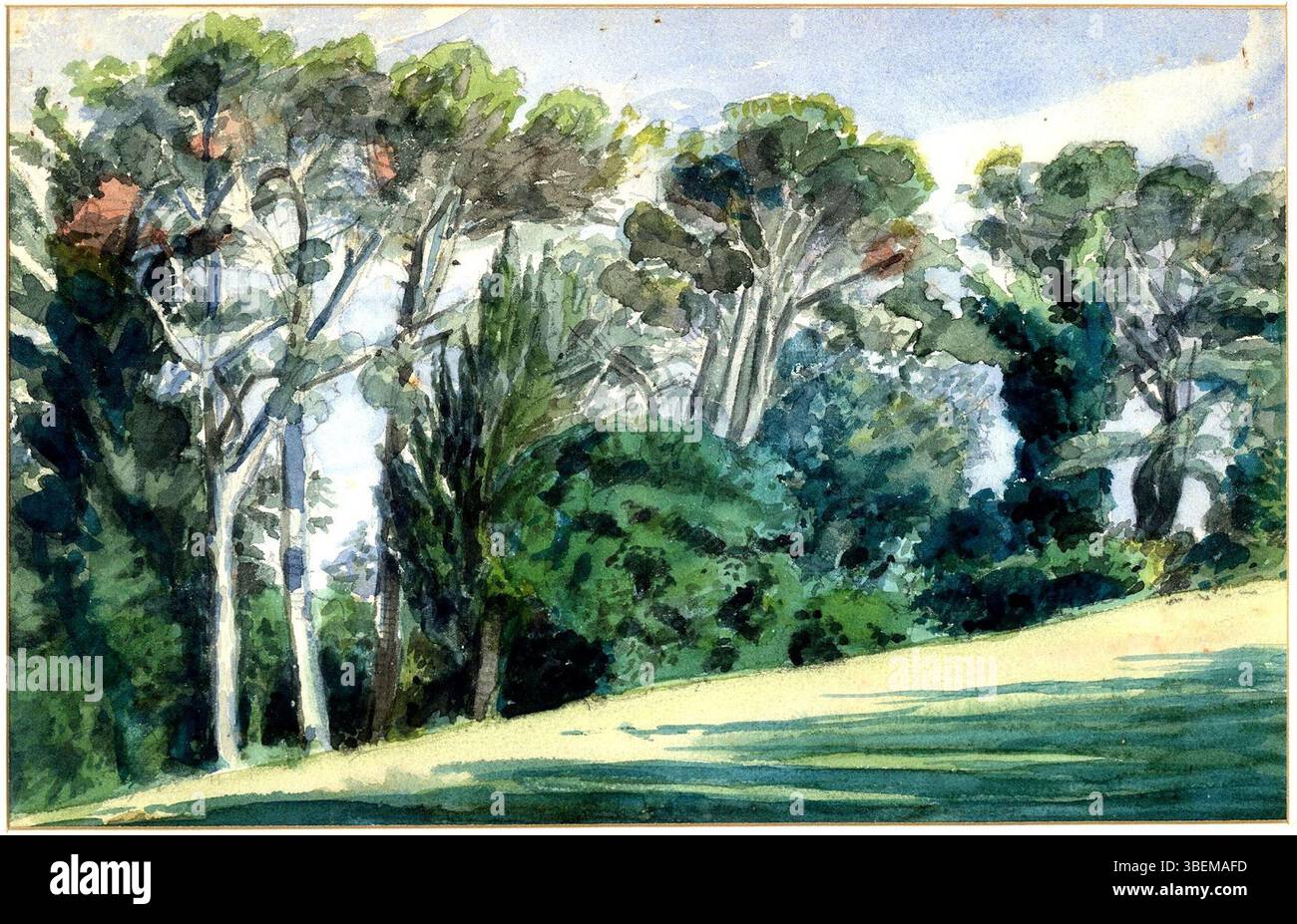 Antonio Moscas bozzetto von Giardini Margherita aus dem Jahr 1920 in Bologna ist eine Darstellung des berühmten öffentlichen Parks in Bologna, der das Wesen der Gärten des frühen 20. Jahrhunderts widerspiegelt. Stockfoto