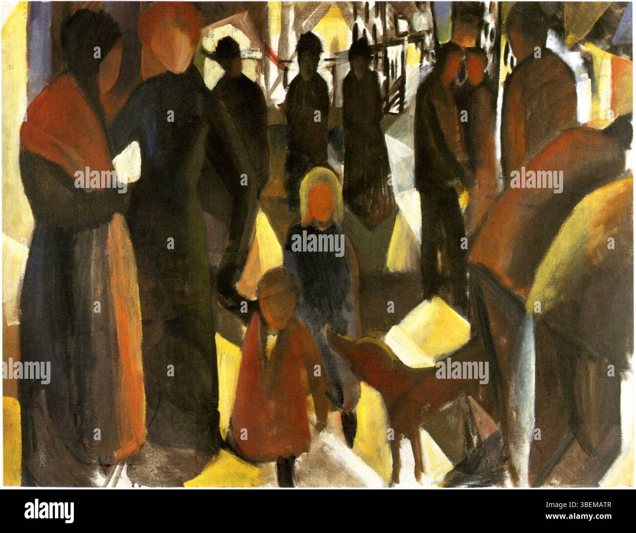 *Abschied* (Abschied) von August Macke reflektiert einen ergreifenden Moment des Abschieds. Das Gemälde greift Mackes expressiven Umgang mit Farbe und Form auf und konzentriert sich dabei auf emotionale Resonanz statt auf realistische Darstellung. Die Arbeit zeigt Mackes unverwechselbaren Ansatz zur Farbtheorie und seine Erforschung der emotionalen Auswirkungen des Abscheidens. Stockfoto