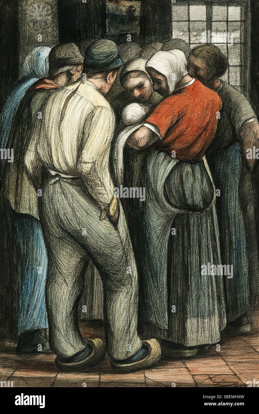 „The Newborn“ von Eugène Laermans, gegründet 1903, zeigt den zärtlichen Moment der ersten Momente eines Neugeborenen und hebt die Verletzlichkeit und Schönheit des neuen Lebens hervor. Stockfoto