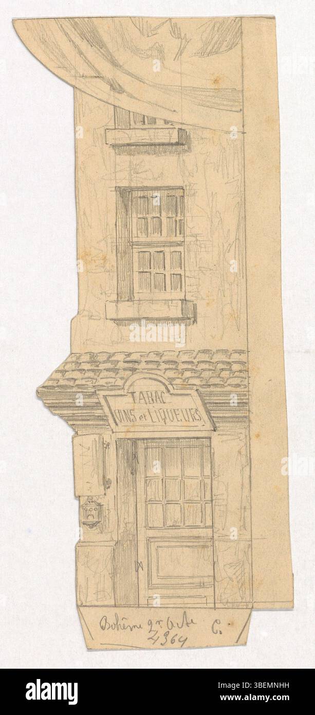 Eine weitere Dekormaquette von *La Vie de Bohème*, die Albert Dubosq 1900 für La Monnaie/de Munt in Brüssel schuf. Er unterstreicht die akribische Handwerkskunst des Bühnenbildners in der Operninszenierung. Stockfoto
