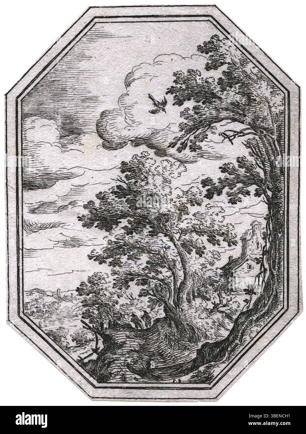 Dieses Landschaftsgemälde von Paul Bril zeigt Bäume an einem Berghang. Sie wurde zwischen 1600 und 1626 angelegt und zeigt natürliche Vegetation und Gelände, die typisch für europäische Landschaften des frühen 17. Jahrhunderts sind. Bril war ein flämischer Barockmaler, der für Landschaften bekannt war. Stockfoto