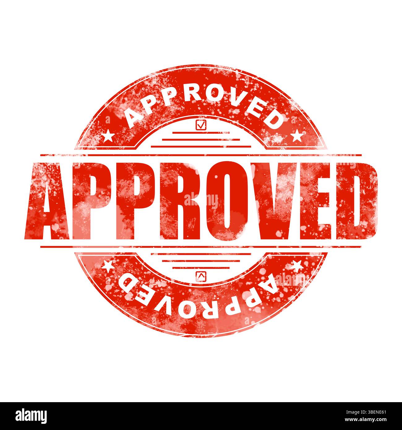 Roter Stempel mit dem Wort „genehmigt“ auf weißem Hintergrund Stockfoto