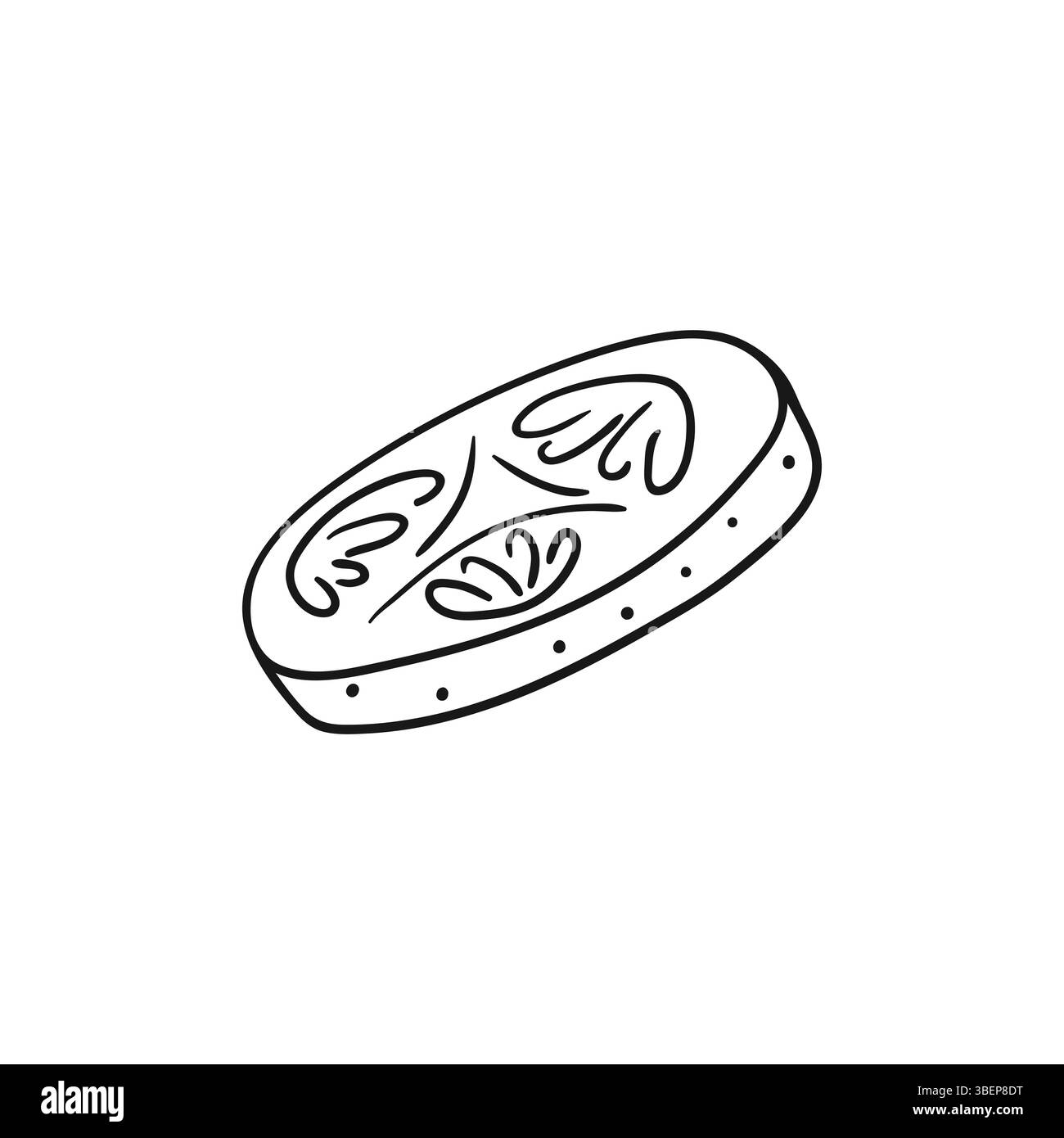 Niedliche Gemüseillustration in Handzeichnung. Schwarzweiß. Gurkensymbol auf weißem Hintergrund. Design zum Ausmalen von Büchern, Kinderspielen Stock Vektor