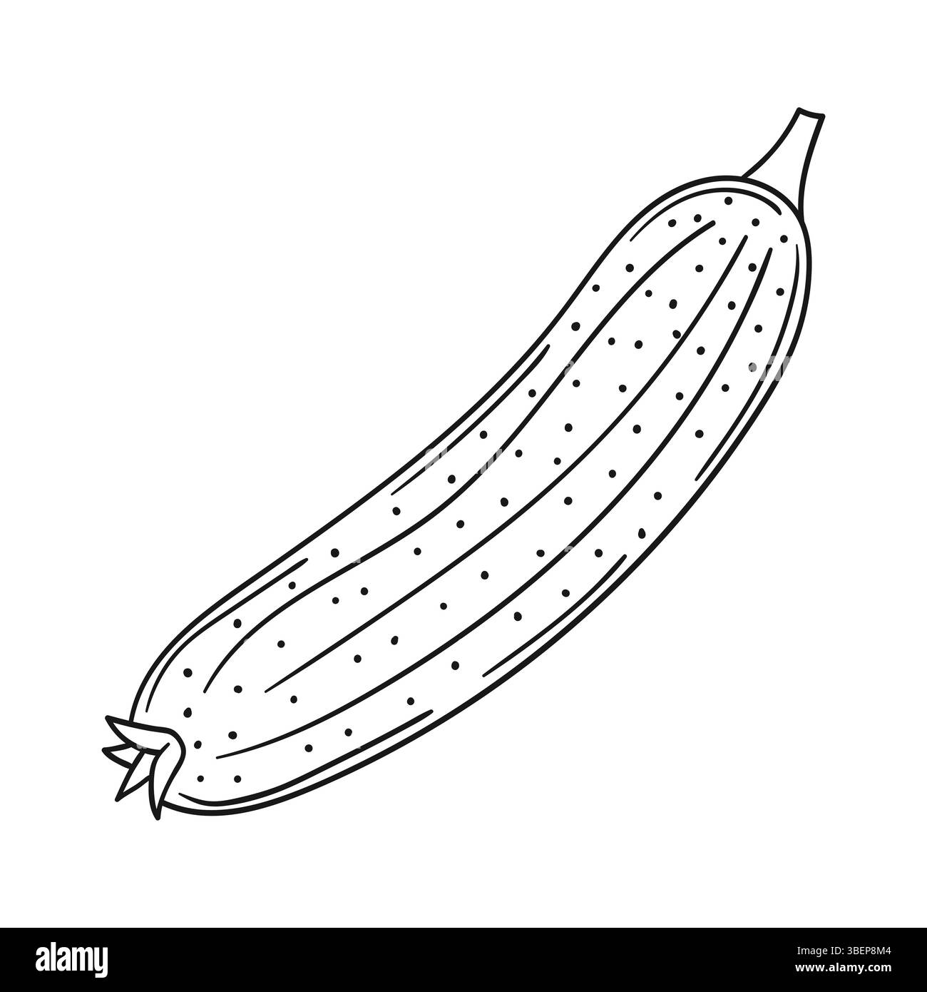 Niedliche Gemüseillustration in Handzeichnung. Schwarzweiß. Gurkensymbol auf weißem Hintergrund. Design Stock Vektor