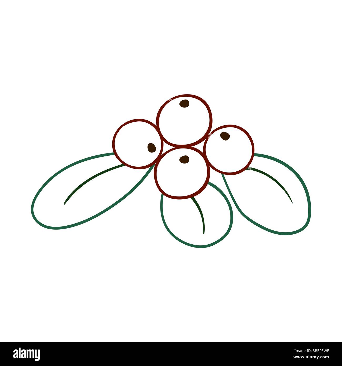 Holly-Symbol auf weißem Hintergrund. Niedliche Beeren-Illustration in Handzeichnung. Farbkontur. Design zum Ausmalen von Büchern, Lernspielen für Kinder. Ic Stock Vektor