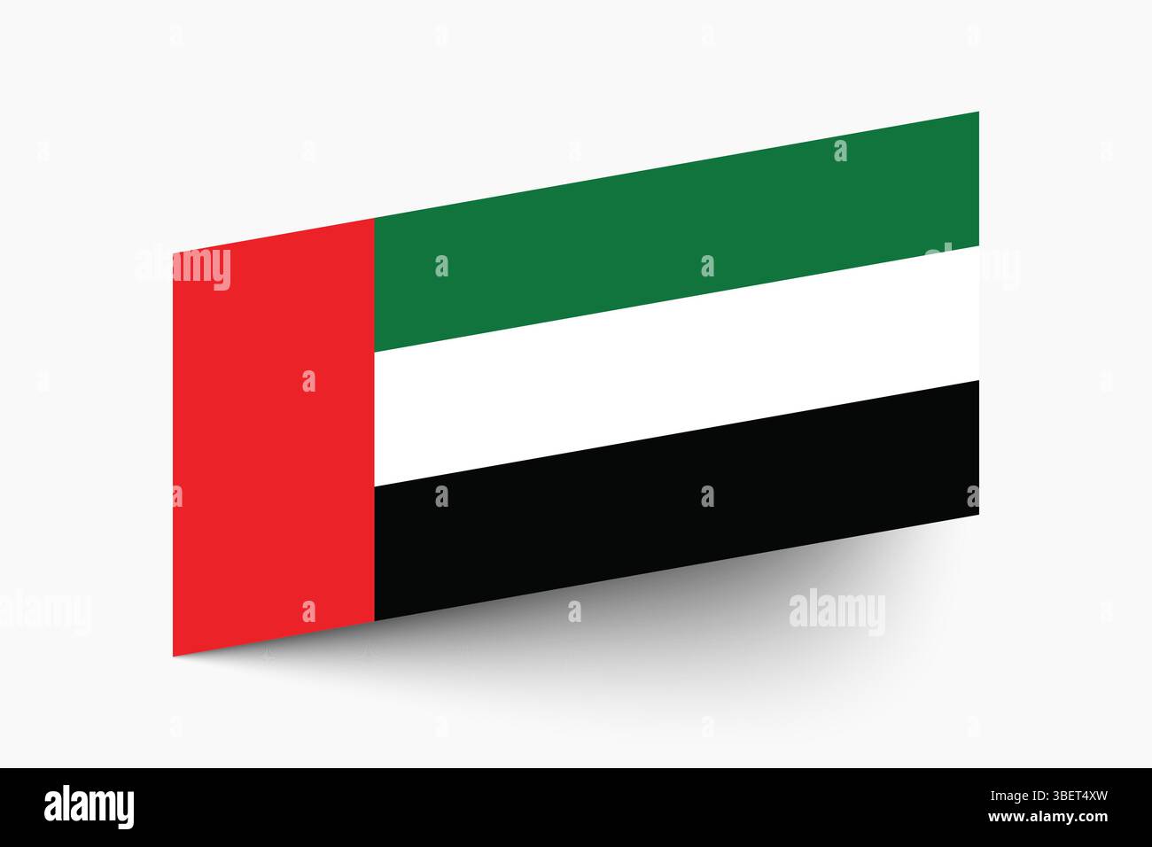 Flagge der Vereinigten Arabischen Emirate. Vereinigte Arabische Emirate Flagge offizielle Farben geneigtes Symbol digitale Vektor Illustration Design. Stock Vektor