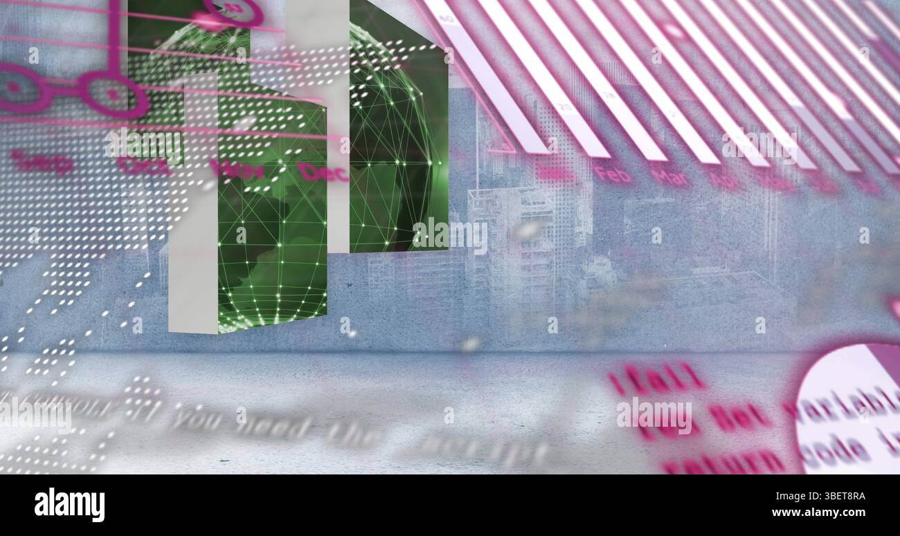 Bild der Verarbeitung von Finanzdaten über zwei Würfel und us-Dollar-Scheine Stockfoto