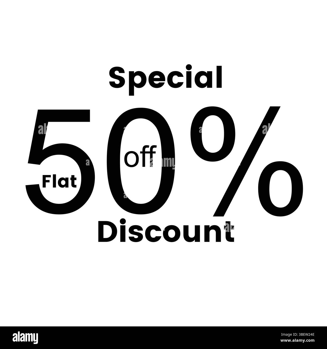 Flat Sale 50% Rabatt Banner und Poster Design – editierbarer Vektor auf weißem Hintergrund. Editierbares Design für kommerzielle Zwecke und Sonderaktionen. Stock Vektor
