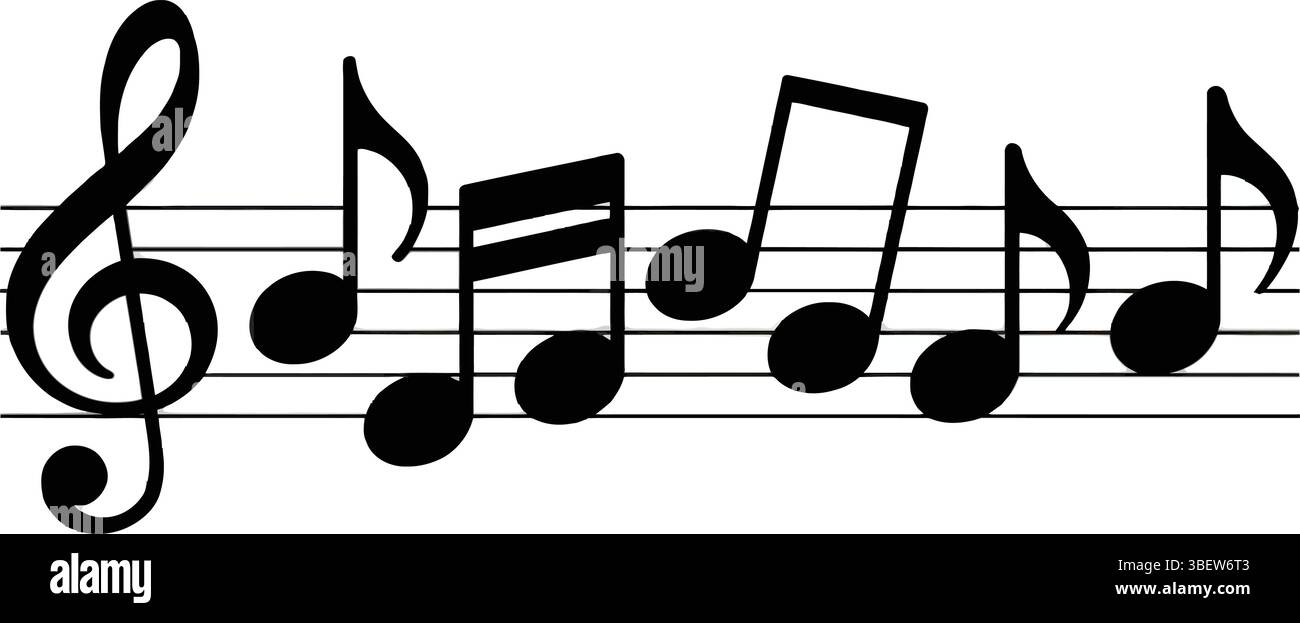 Schwarzer Notenvektor mit Höhenschlüssel auf Notenlinie für Musik- oder Audiodesign Stock Vektor