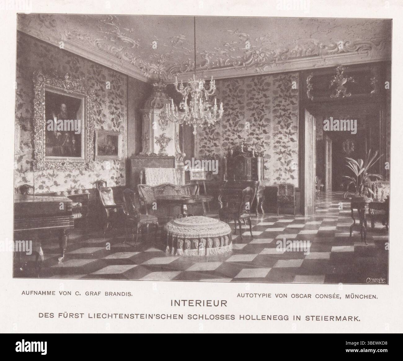 Consée, Oscar, Brandis, C. Count, Innenraum - das Fürst liechtenstein'schen schlosses holnegg in steiermark, Innenraum eines Hauses, fotomechanischer Druck, Seite, Fotos, fotografische illustrierte Bücher, Höhe 84 mm, Breite 119 mm, Fotograf, 1894 - 1899, Papier, Autotyp, KlischeeMaker Stockfoto