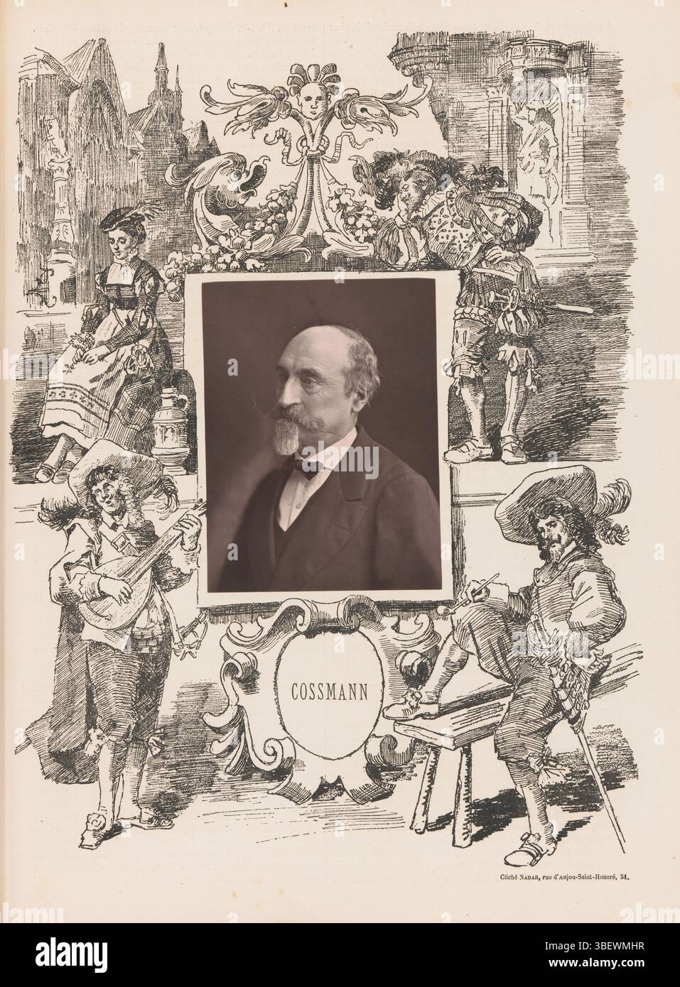 Goupil & Cie, Nadar, Cossmann, Porträt von Herman Maurice Cossmann, fotomechanischer Druck, Seite, Fotos, fotografische illustrierte Bücher, Höhe 293 mm, Breite 226 mm, Französisch, Fotograf, 1872 - 1877, Papier, Holzart, Druckblock, Klischee, Frans, Klischeemacher, Klischeemacher Stockfoto
