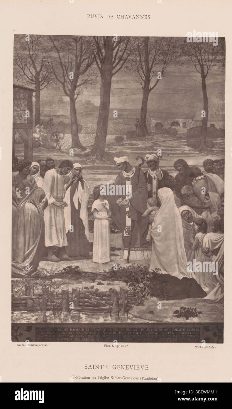 Puvis de Chavannes, Pierre Cécile, Goupil & Cie, Michelez, Charles, Sainte Geneviève - Décoration de l'église Sainte-Geneviève (Panthéon), Reproduktion von Sainte Geneviève von Pierre Puvis de Chavannes, Recto - gedruckt, fotomechanischer Druck, Reproduktion, Seite, Fotos, illustrierte Bücher, Puvis de Chavannes/ Galerie Contemporaine, Höhe 241 mm, Breite 167 mm, 1817 - 1883, Fotograf, 1873 - 1878, Papier, Holzart, Frans, Klischeemacher, Arbeitskonzeption, 14.12.1824, 24.10.1898 Stockfoto