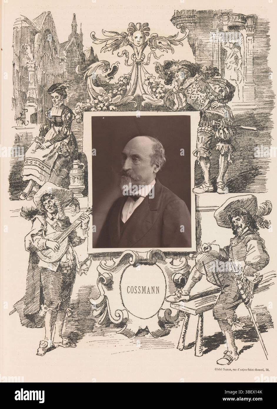 Goupil & Cie, Nadar, Cossmann, Porträt von Herman Maurice Cossmann, fotomechanischer Druck, Seite, Fotos, fotografische illustrierte Bücher, Höhe 293 mm, Breite 226 mm, Französisch, Fotograf, 1872 - 1877, Papier, Holzart, Klischeemacher, Klischeemacher Stockfoto