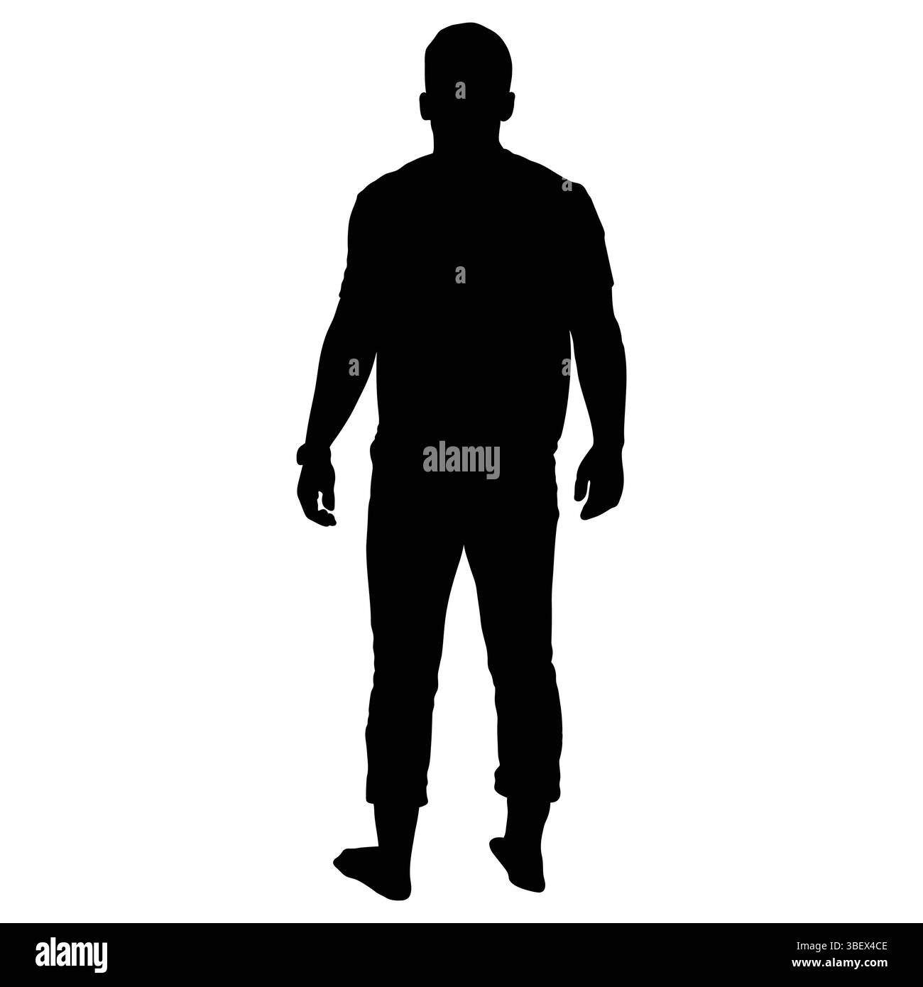 Silhouette eines Mannes, der steht, Hosen und Hemd trägt, isoliert vor weißem Hintergrund. Stock Vektor