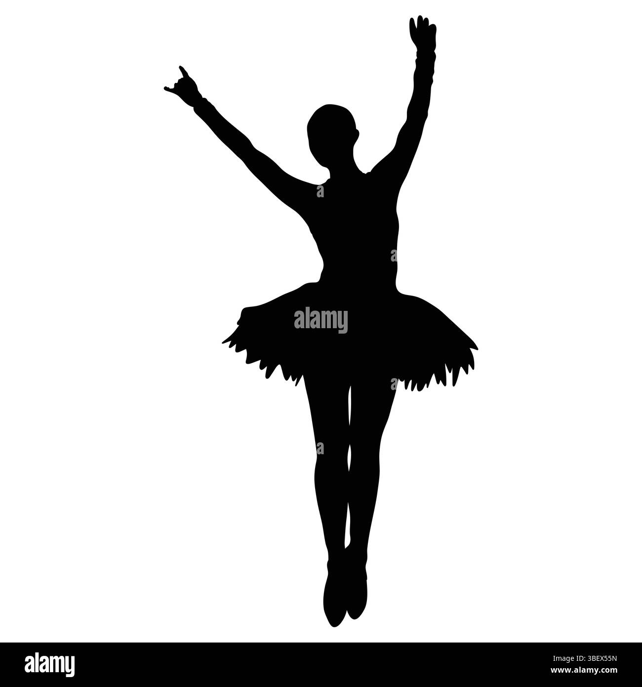 Silhouette einer anmutigen Ballerina, die elegant mit erhobenen Armen posiert und Bewegung und Geselligkeit einfängt. Stock Vektor