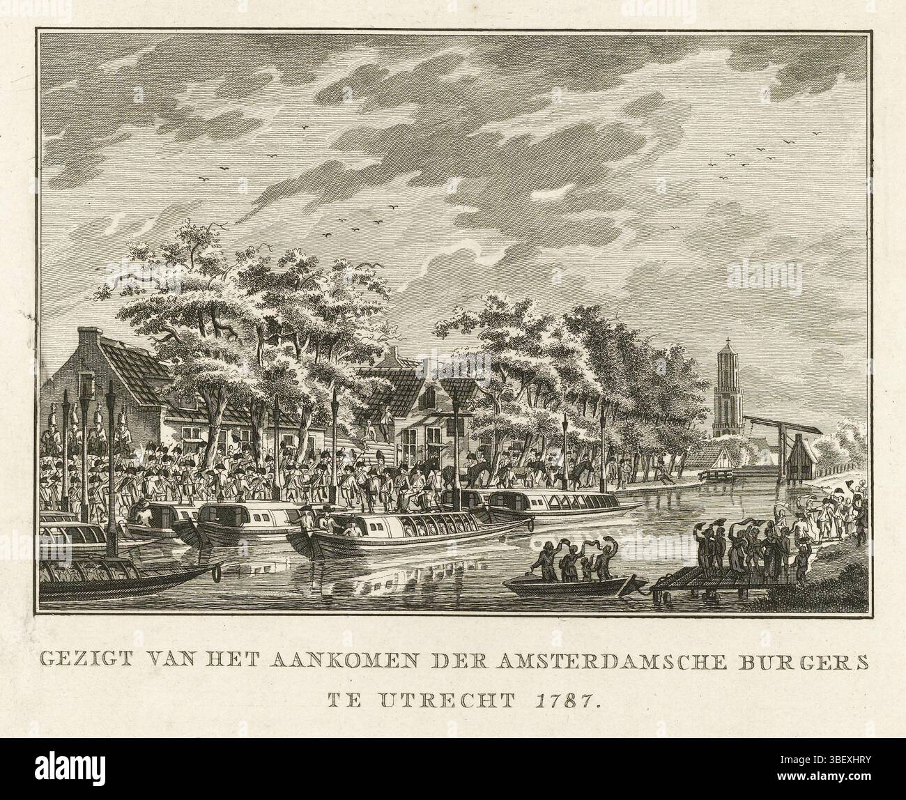 Kerkhoff, Daniël, Noordelijke Nederlanden, Gezigt van het aankomst van der Amsterdamsche krijzen te Utrecht 1787, Aankomst van de Amsterdammers in Utrecht, 1787, Nordholland, verso - gestamps, Vicht te Utrecht Met de aankomst van de 600 gepanzerte Amsterdamse krijven, 17. juli 1787. Anhänger van de print met het uit Amsterdam., Print, Frederik Müller Geschichtsplatten, Höhe 215 mm, Breite 261 mm, Druckmaschine, 1787 - 1787, Papier, Ätzen, Gravieren, Gravieren (Druckverfahren), 05.02.1766 - 05.03.1821, fortgeschrittener Verfasser Stockfoto Kerkhoff, Daniël, Noordelijke Nederlanden, Gezigt van het aankomst van der Amsterdamsche krijzen te Utrecht 1787, Aankomst van de Amsterdammers in Utrecht, 1787, Nordholland, verso - gestamps, Vicht te Utrecht Met de aankomst van de 600 gepanzerte Amsterdamse krijven, 17. juli 1787. Anhänger van de print met het uit Amsterdam., Print, Frederik Müller Geschichtsplatten, Höhe 215 mm, Breite 261 mm, Druckmaschine, 1787 - 1787, Papier, Ätzen, Gravieren, Gravieren (Druckverfahren), 05.02.1766 - 05.03.1821, fortgeschrittener Verfasser Stockfoto