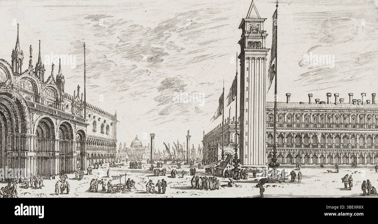 Frankreich, Louis XIV (König von Frankreich), Mariette, Pierre (I), Silvestre, Israel, Vues de Rome et de Venise, Gesichter auf Rom und Venedig, Veduta del Piazza di St. Marco di Venezia vista verso il porto, Blick auf San Marcoplein in Venedig, Frankreich, verso - gestempelt, Druck, Höhe 114 mm, Breite 202 mm, Französisch, 1621-08-21-1691-10-11, Druckmaschine, 1636-1691, drittes Quartal 17. Jahrhundert, Papier, Ätzen, Gravieren, Gravieren (Druckverfahren), Publikation (Veranstaltung), Publikation, 1603 - 1657, Verlag, 05.09.1638, 1715-091, aufnahme“ Stockfoto
