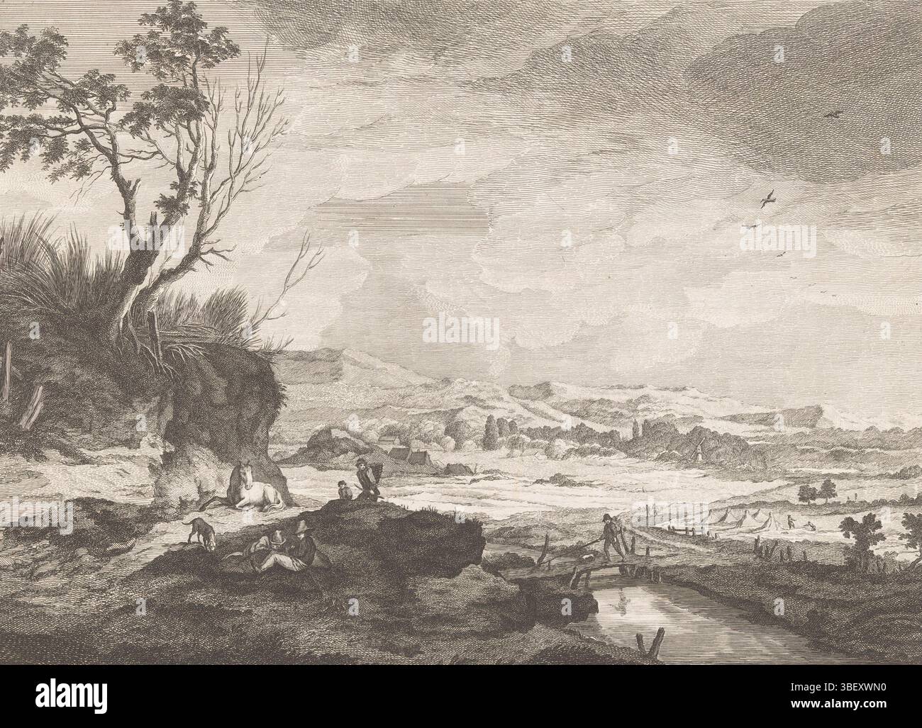 Paris, Beaumont, Pierre Francois, Wouwerman, Pieter, Philips, Pouwels Joostsz., Frankreich, Le repos, Landschaft mit erholsamen Figuren, Paris, rückwärts - gestempelt, rechts unter 8. nummeriert, Druck, Höhe 274 mm, Breite 361 mm, 1719 - 1769, Drucker, 1729 - 1769, Papier, Ätzen, Niederländisch, 1586 - 26.09.1642, danach, Malerei aus den Nordholländern, 24.05.1619, 19.05.1668, Malerei, Noord-Nederlands, 13.09.13.13 - 1623 1682-05-09, Publikation (Veranstaltung), Publikation, Herausgeber Stockfoto