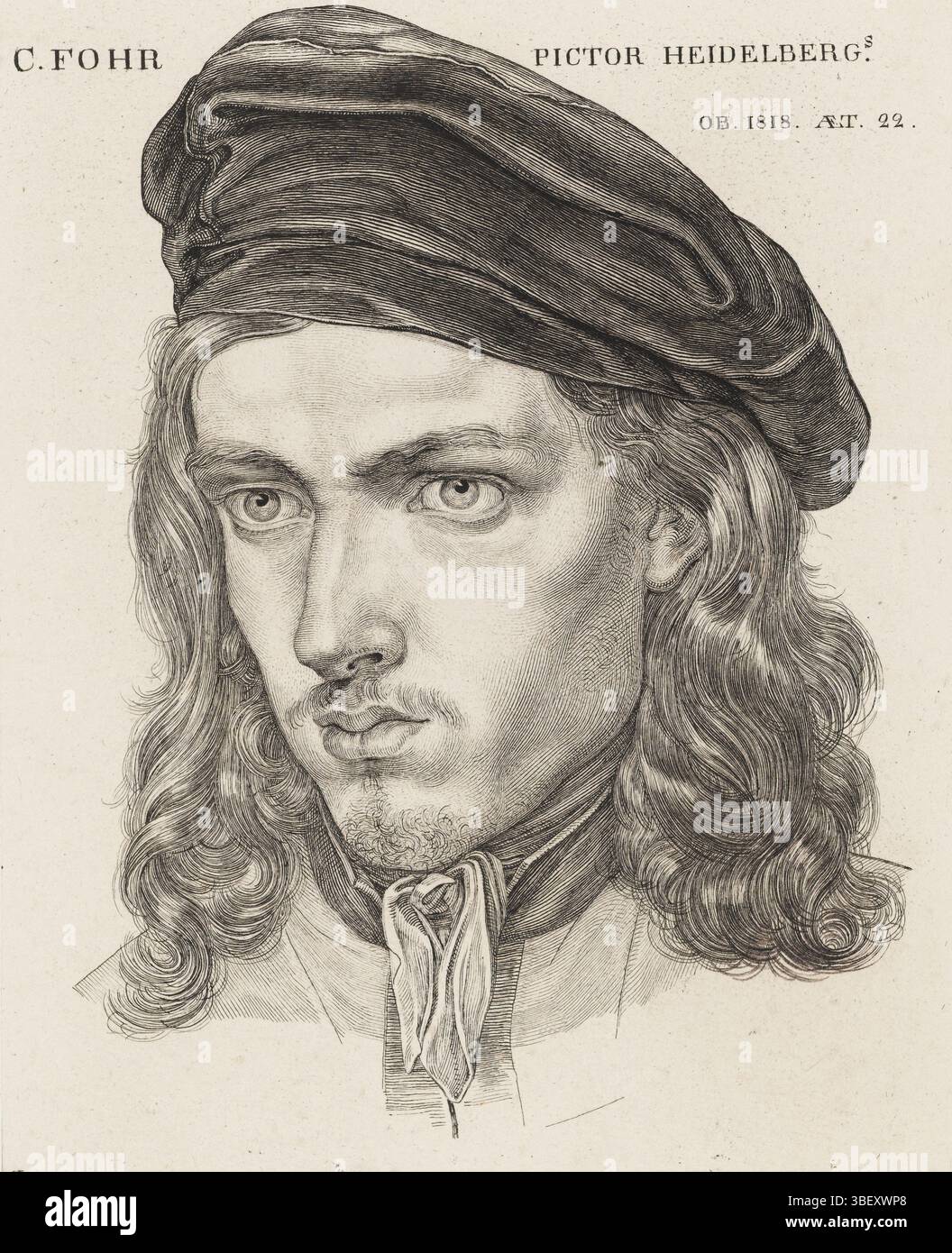 Rom, Barth, Karl, Rom, Amsler, Samuel, C. Fohr Pictor Hiedelberg.s, Porträt Carl Philip Fohr, Verso - gestempelt, Porträt des Heidelberger Malers Carl Philip Fohr, 22 Jahre alt. Kopf nach links, mit halben Haaren und Baskenmütze auf dem Kopf. Er ertrank beim Schwimmen mit seinen Freunden im Tiber. Höhe 149 mm, Breite 115 mm, Schweiz, 1791-12-17 - 1849-05-18, Druckmaschine, 1818 - 1818, 1. Quartal 19. Jahrhundert, china collé, Papier, Gravur, Gravur (Druckverfahren), Deutsch, 12. 10. 1787. 09. 11. 1853., mittlerer Dramaturg Stockfoto Rom, Barth, Karl, Rom, Amsler, Samuel, C. Fohr Pictor Hiedelberg.s, Porträt Carl Philip Fohr, Verso - gestempelt, Porträt des Heidelberger Malers Carl Philip Fohr, 22 Jahre alt. Kopf nach links, mit halben Haaren und Baskenmütze auf dem Kopf. Er ertrank beim Schwimmen mit seinen Freunden im Tiber. Höhe 149 mm, Breite 115 mm, Schweiz, 1791-12-17 - 1849-05-18, Druckmaschine, 1818 - 1818, 1. Quartal 19. Jahrhundert, china collé, Papier, Gravur, Gravur (Druckverfahren), Deutsch, 12. 10. 1787. 09. 11. 1853., mittlerer Dramaturg Stockfoto