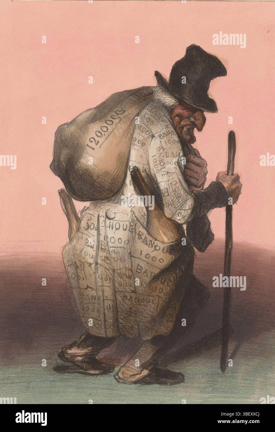 Paris, Aubert, Gabriel, Paris, Bénard, Jean-Francois, Daumier, Honoré, Bal de la Cour, Spotprints, L'Abbé Loup und Pauvre Contrebandier, Karikatur des Barons Joseph-Dominique Louis als armer Schmuggler, Verso - gestempelt, Punktdrucke, Drucke, 559, Recto - handschriftlich, Höhe 346 mm, Breite 241 mm, Französisch, 1808-1879 02-10, Drucker, 1833 - 1833, Papier, Lithografie (Technik), Handfarben, 1796-07-28, Drucker, Publikation (Ereignis), Publikation, 24.07.1784 - 1847-0-316, Herausgeber Stockfoto