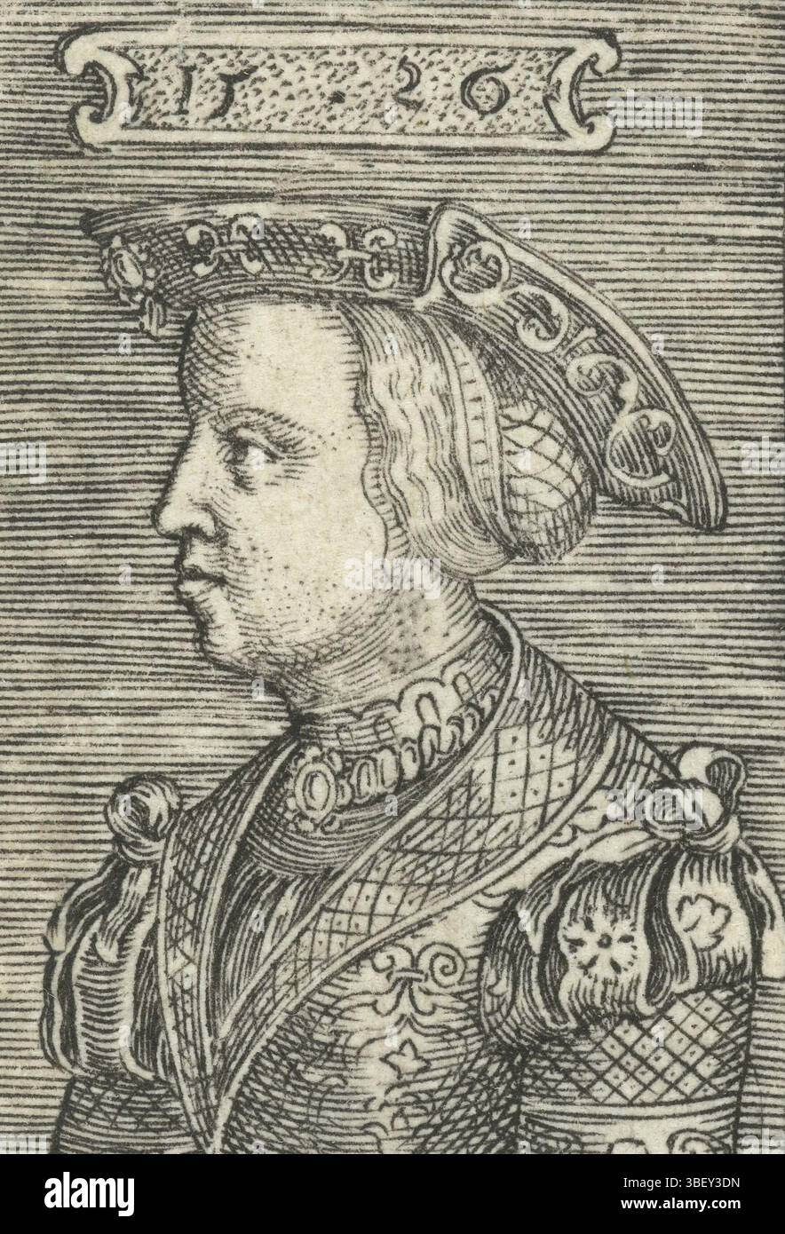 Binck, Jacob, Deutschland, Binck, Porträt von Claudia van Valois, Ehefrau von Frans I, verso - gestempelt, Druck, Höhe 40 mm, Breite 24 mm, Deutsch, Dänisch, 1500 - 1569, Druckerei, 1526 - 1526, zweites Viertel 16. Jahrhundert, Papier, Gravur, Gravur (Druckverfahren), Arbeitskonzept, nach seinem eigenen Entwurf Stockfoto