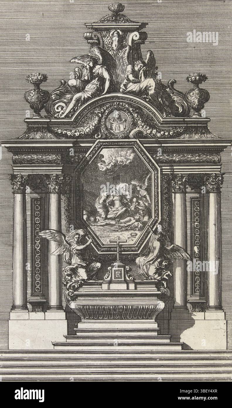 Louis XIV (König von Frankreich), Paris, Mariette, Pierre (II), Frankreich, Lepautre, Jean, Nouueaux Dessins d'Autols à la Romaine, Altaar, in der Mitte hängt ein achteckiges Gemälde mit der Weisheit Christi. Zweiter Druck., Druck, Ornamentdrucke, Drucke, Höhe 225 mm, Breite 145 mm, Französisch, 1618-6-28 - 1682-02-02, Druckmaschine, 1658-1670, drittes Viertel 17. Jahrhundert, Papier, Ätzen, Arbeitskonzept, nach eigenem Entwurf, Publikation (Event), Publikation, 1634 - 1716, Verlag, 05.09.1638, 01.09.1715, Berechtigungsgeber Stockfoto